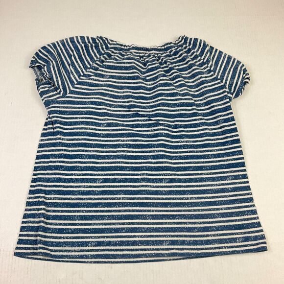 Chaps Womens Cotton Peasant Top Blue Ivory Stripe Short Sleeve Neck Tie Shirt XL - Picture 9 of 10